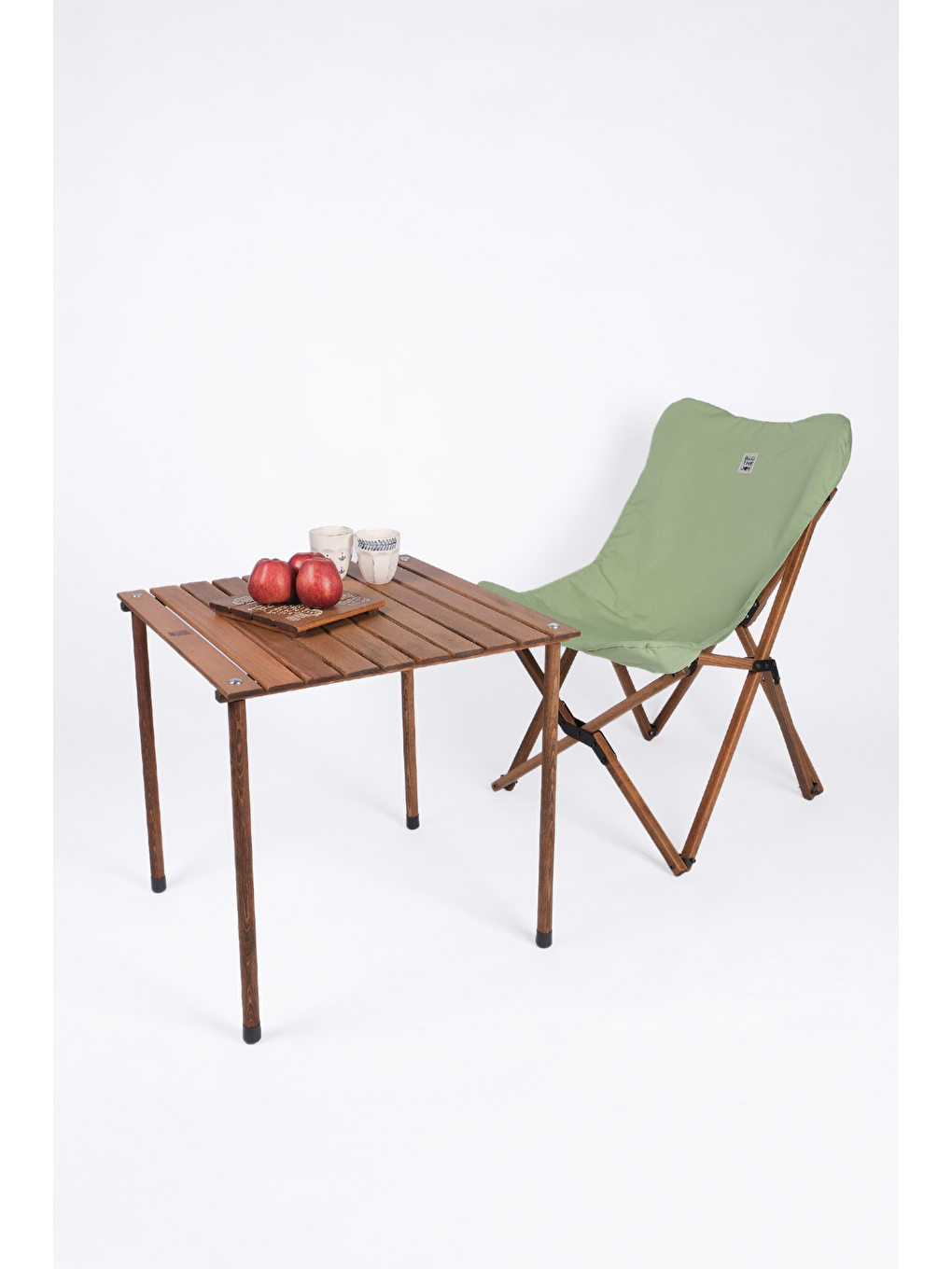 Turkuaz Kahverengi İskelet – Su Yeşili Kılıf Ahşap Katlanır Kamp & Bahçe Sandalyesi-3