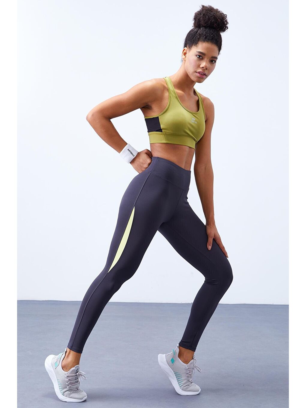 Antrasit Yarım Şerit Detaylı Yüksek Bel Slim Fit Kadın Tayt  - 94609