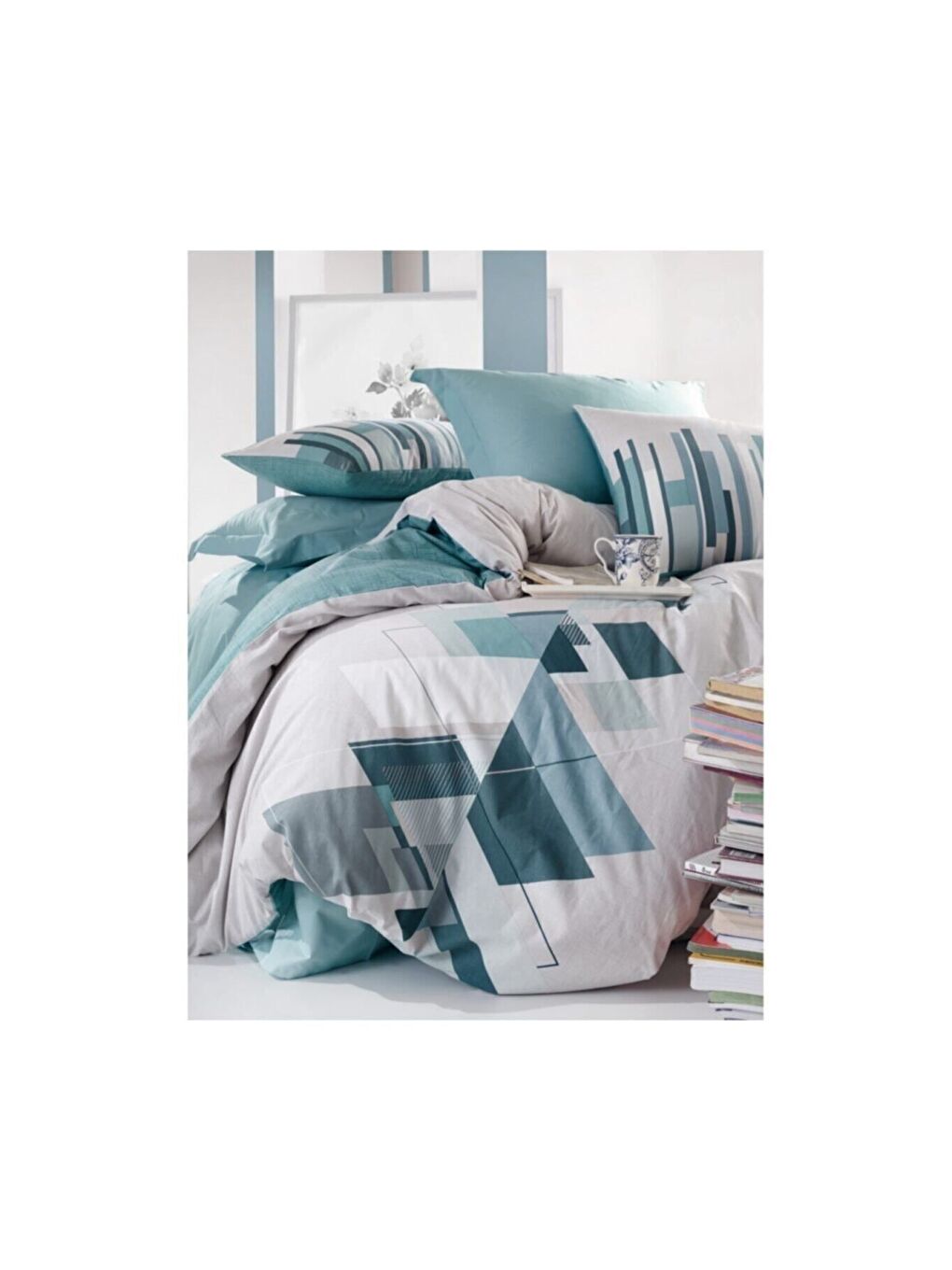 Karışık Pamuk Box Modeline Çift Kişilik Nevresim Takımı Nesto Petrol-1