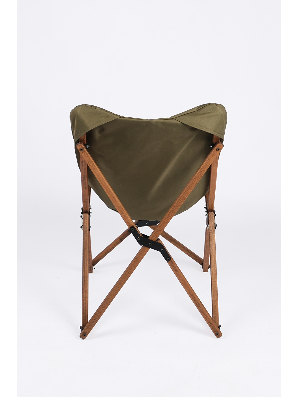 Kahverengi İskelet –Haki Kılıf Ahşap Katlanır Kamp & Bahçe Sandalyesi-2