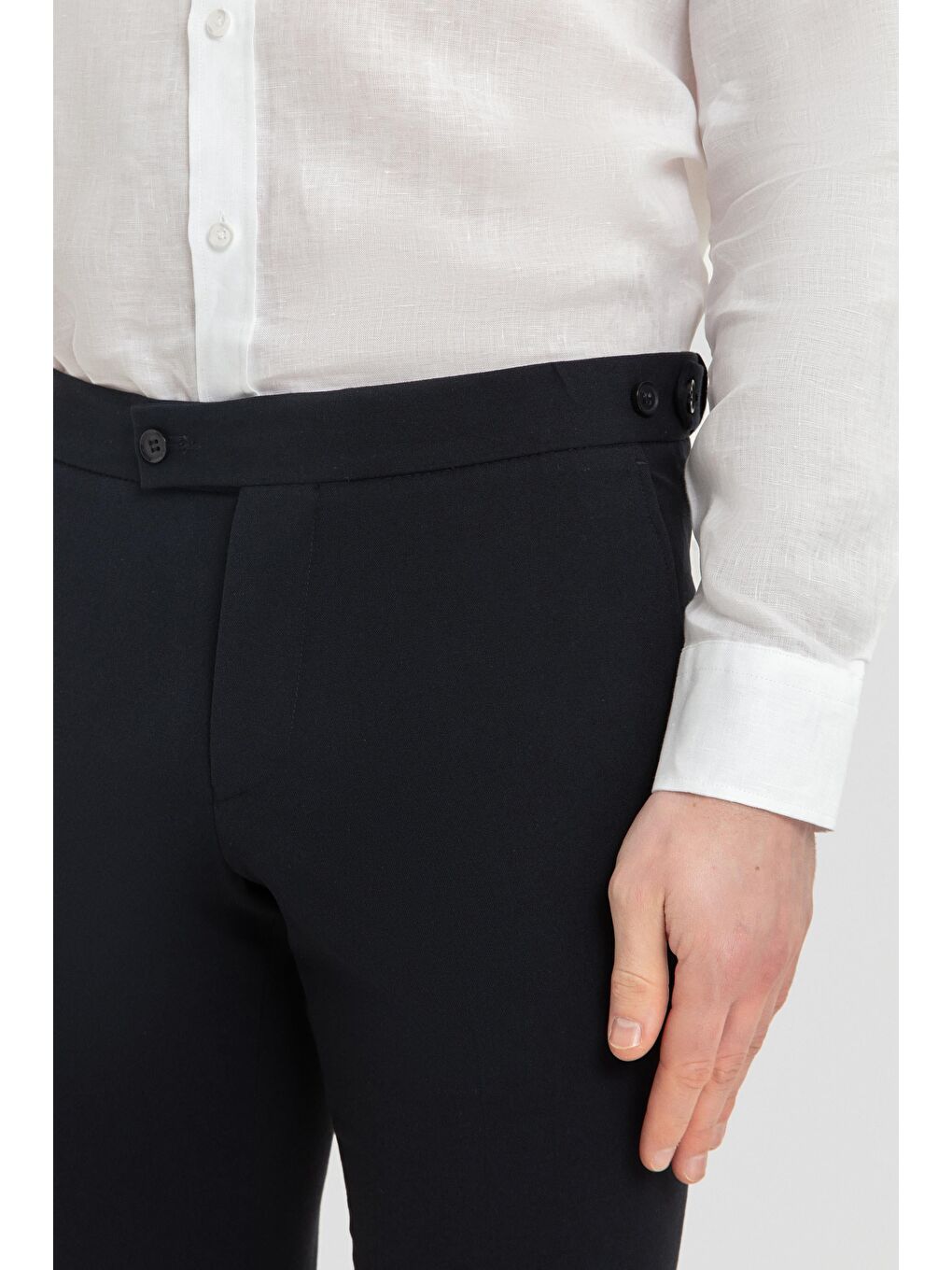 Erkek Beyaz Uzun Kollu %100 Keten Regular Fit Düğmeli Yaka Gömlek-3