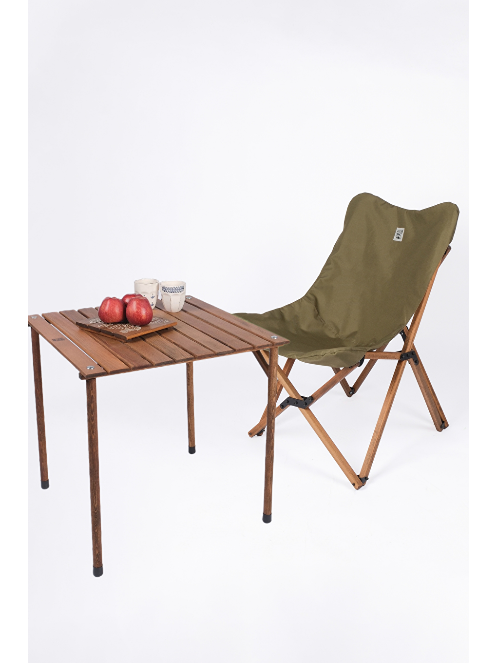 Kahverengi İskelet –Haki Kılıf Ahşap Katlanır Kamp & Bahçe Sandalyesi-3