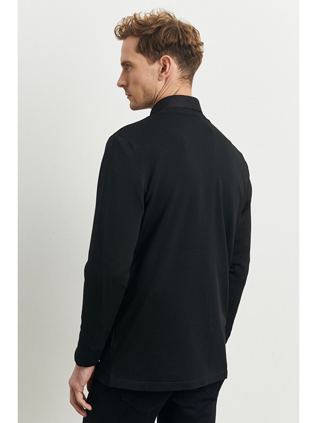 Erkek Siyah Standart Fit Normal Kesim Bisklet Yaka Triko Kazak-5