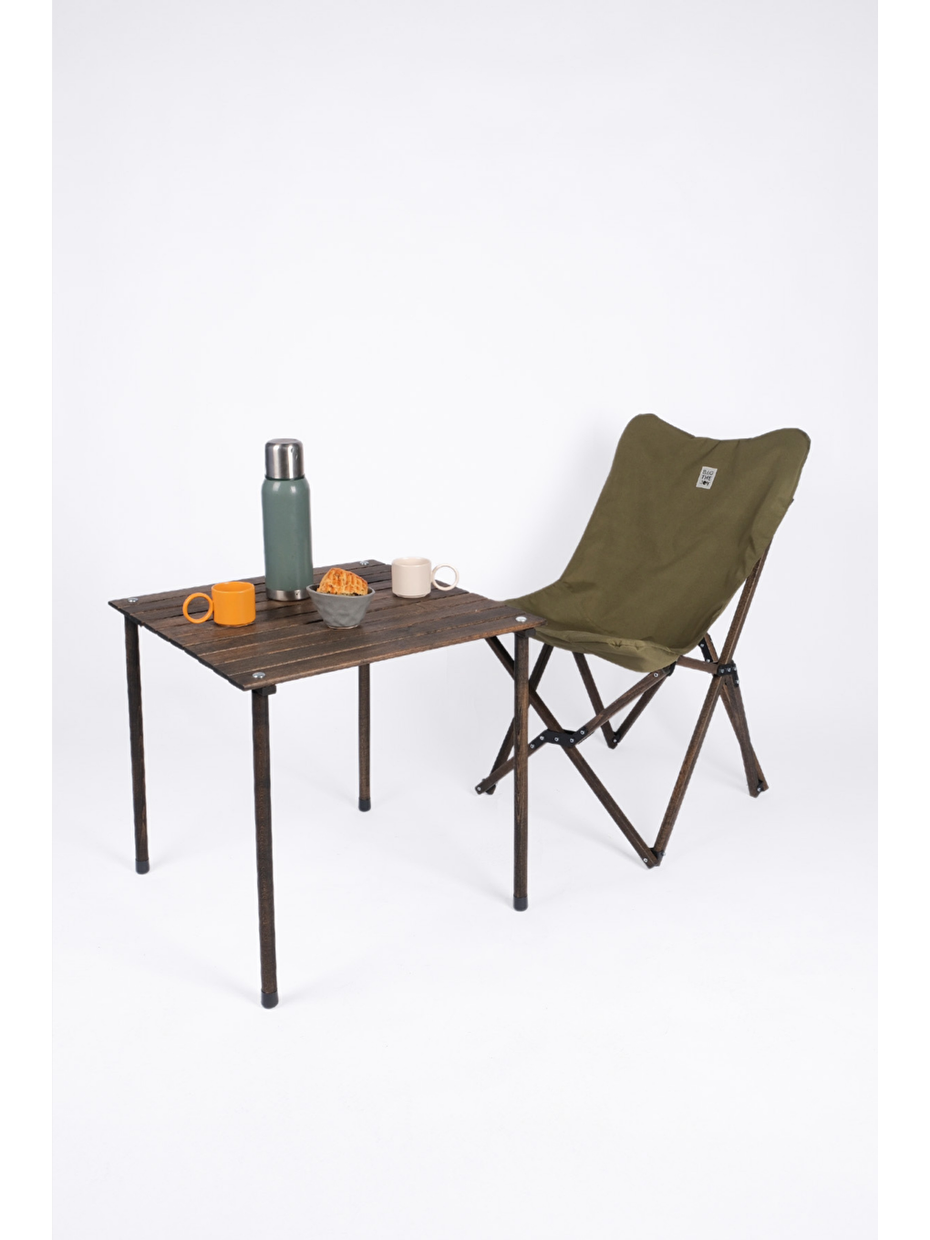 Antrasit İskelet –Haki Kılıf Ahşap Katlanır Kamp & Bahçe Sandalyesi-2