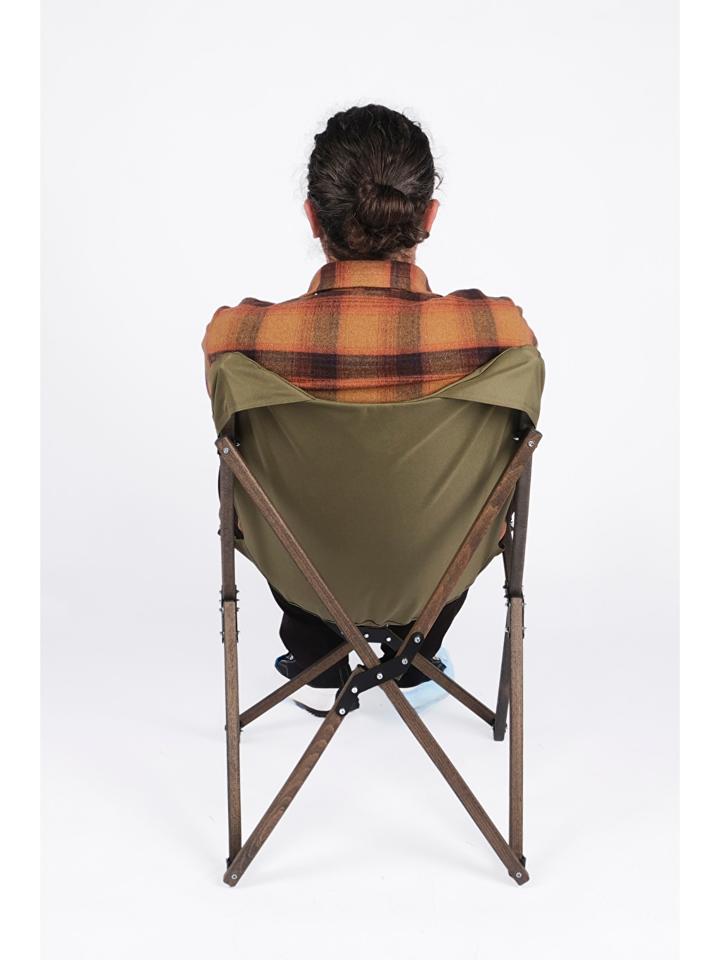 Antrasit İskelet –Haki Kılıf Ahşap Katlanır Kamp & Bahçe Sandalyesi-3