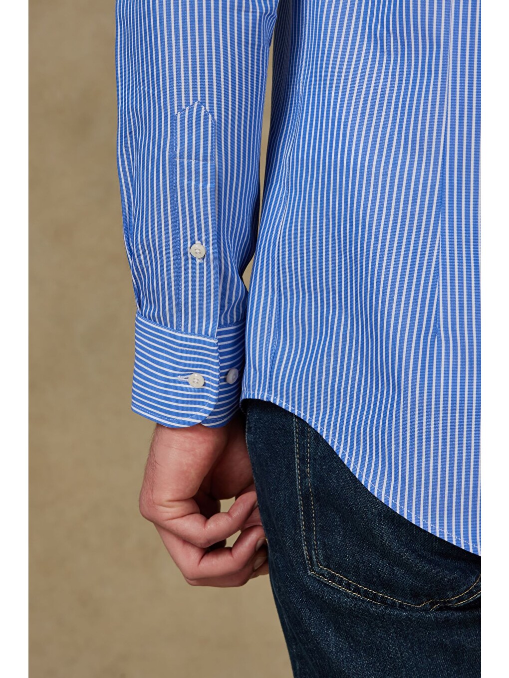 Marco Twill Pamuklu Slim Fit Mavi Klasik Yaka Erkek Çizgili Gömlek-2