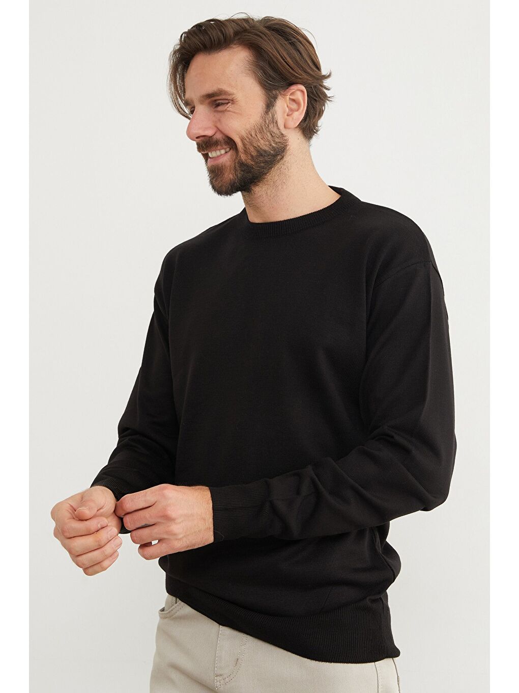 Siyah Basic Bisiklet Yaka Triko Kazak-2