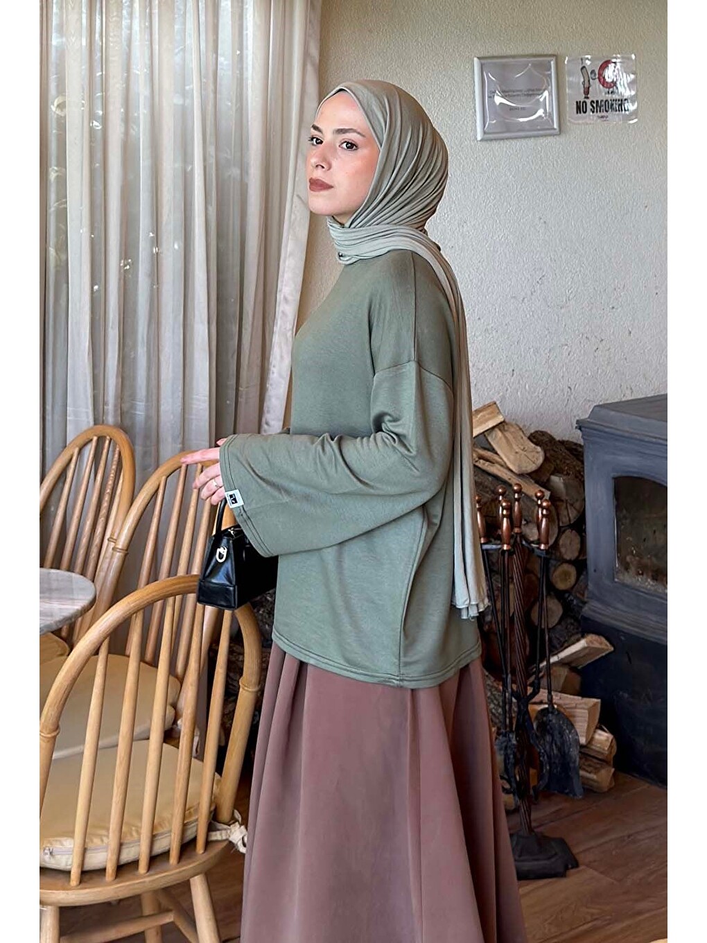 Kol Armalı Sweatshirt Haki-1