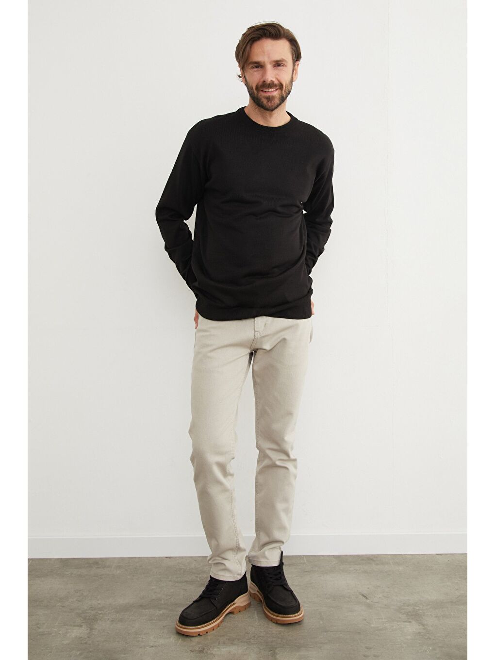 Siyah Basic Bisiklet Yaka Triko Kazak-3