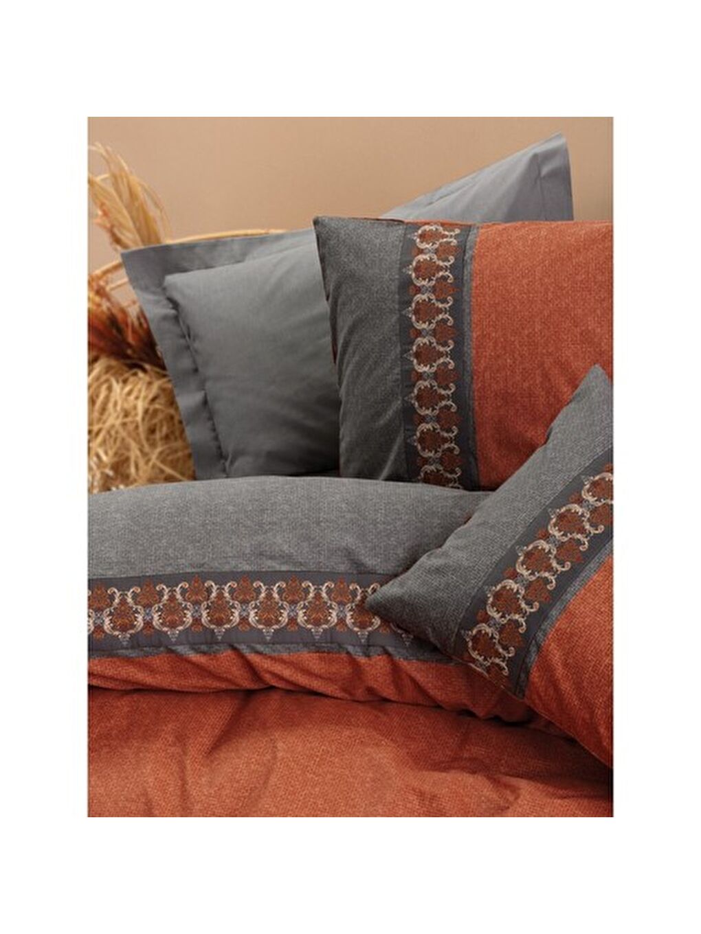 Karışık Pamuk Box Folk Ark Çift Kişilik Nevresim Takımı Tamaya Kiremit-1