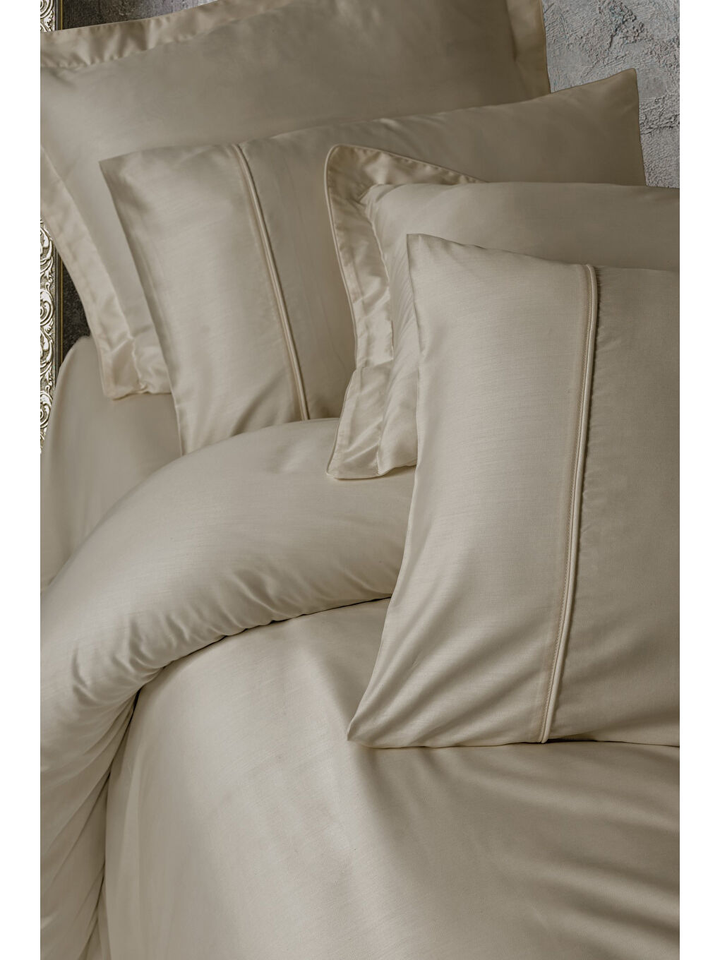 Karışık Pamuk Box Silky Saten Çift Kişilik Nevresim Takımı Bej-2