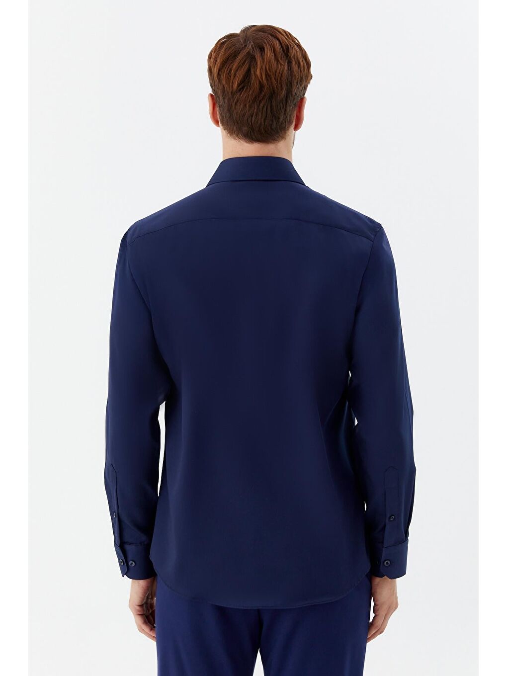 Erkek Lacivert Sivri Yaka %100 Pamuk Regular Fit Uzun Kollu Gömlek-4