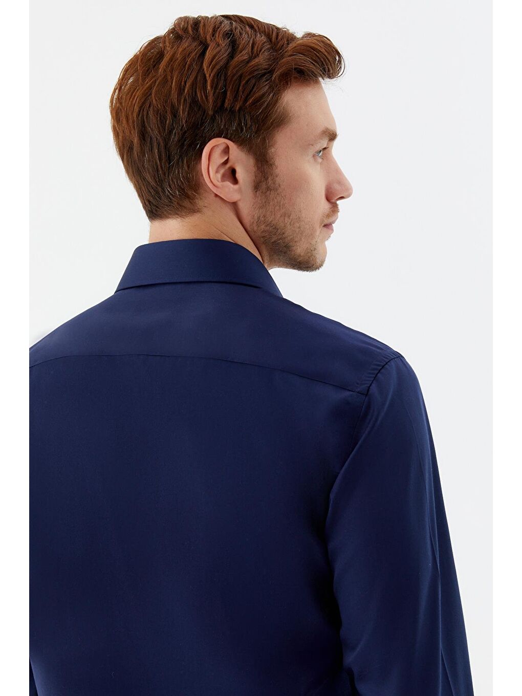 Erkek Lacivert Sivri Yaka %100 Pamuk Regular Fit Uzun Kollu Gömlek-5