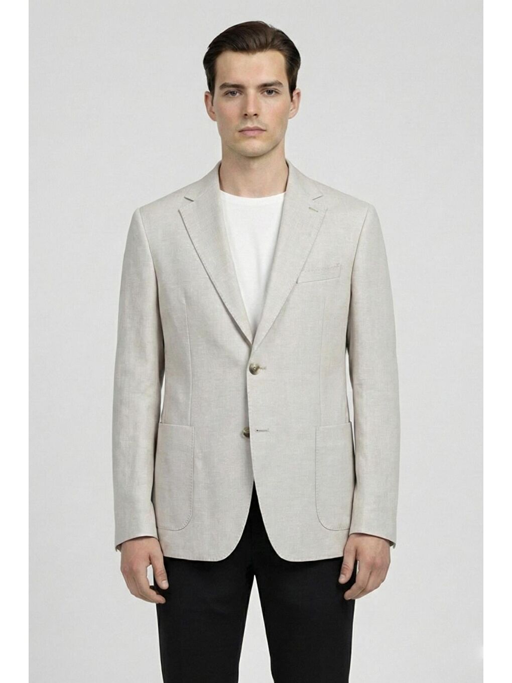 Pembe Erkek Pudra Pamuk Karışımlı Mono Yaka Slim Fit Ekose Blazer Ceket 6 Drop