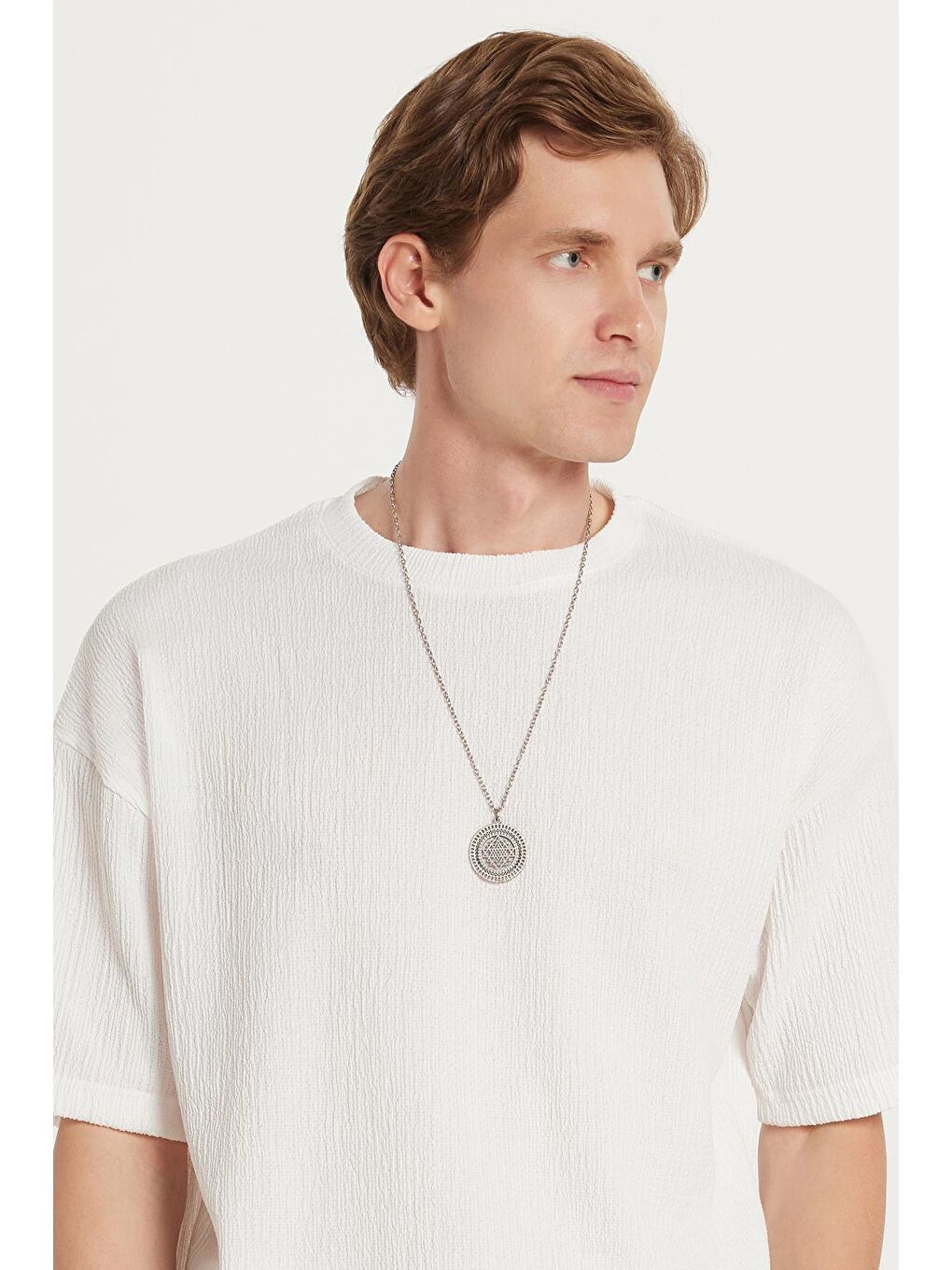 Erkek Oversize Geniş Kesim Bisiklet Yaka Gofre Kumaş Beli Bağcıklı Beyaz Şort Takım-1