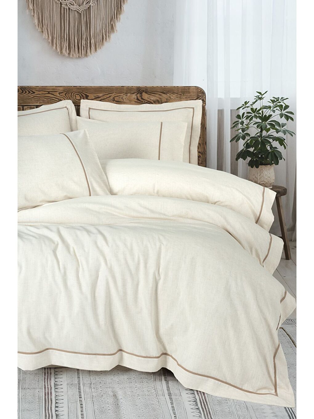 Karışık Pamuk Box inborn Banded Çift Kişilik Nevresim Takımı Kahve