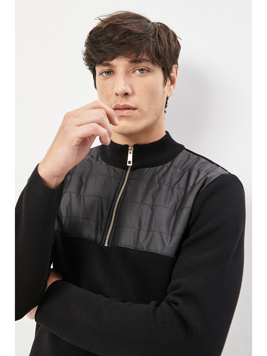 Erkek Siyah Standart Fit Normal Kesim Bato Yaka %100 Pamuk Triko-2