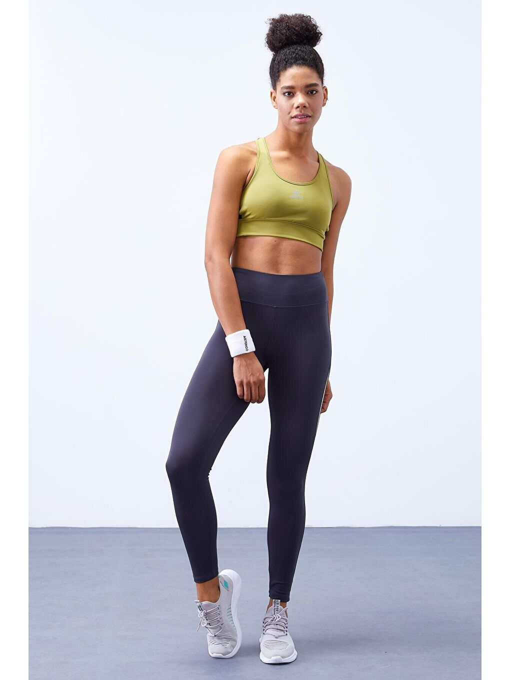 Antrasit Yarım Şerit Detaylı Yüksek Bel Slim Fit Kadın Tayt  - 94609-2