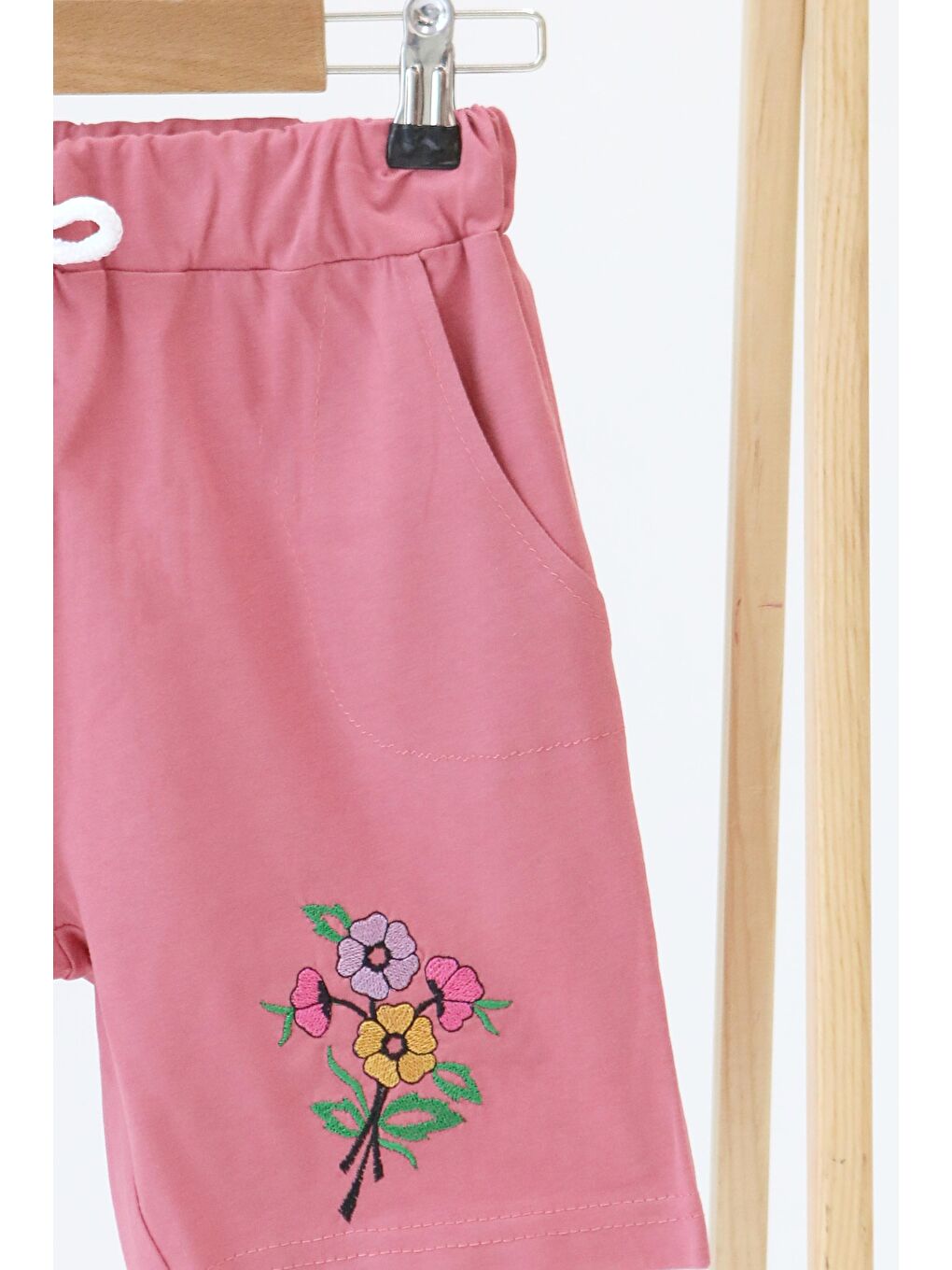 Pembe Kız Çocuk Koyu Gül Baskılı Şort - 27331-1