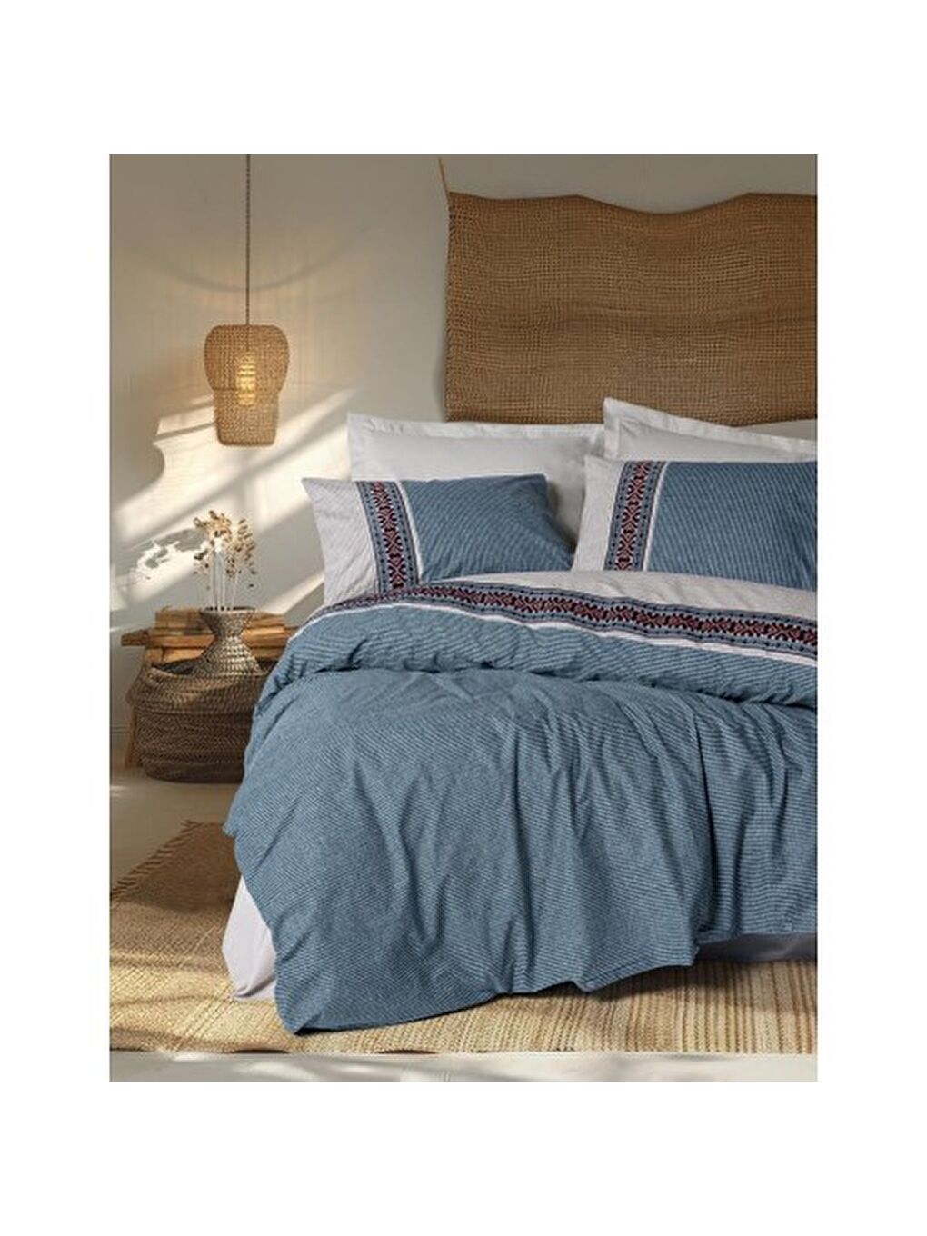 Karışık Pamuk Box Folk Ark Çift Kişilik Nevresim Takımı Polku Gri