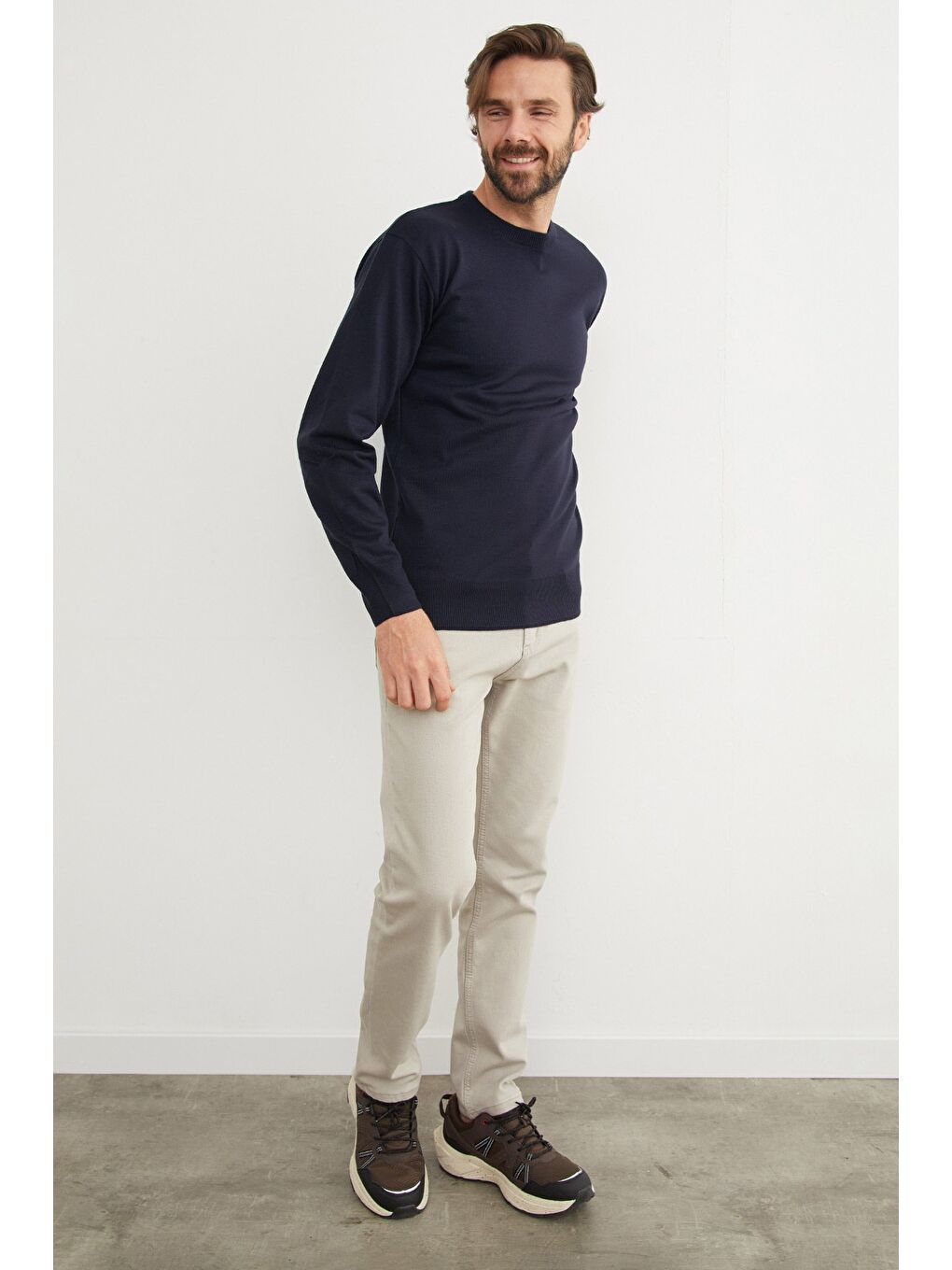 Lacivert Basic Bisiklet Yaka Triko Kazak-3