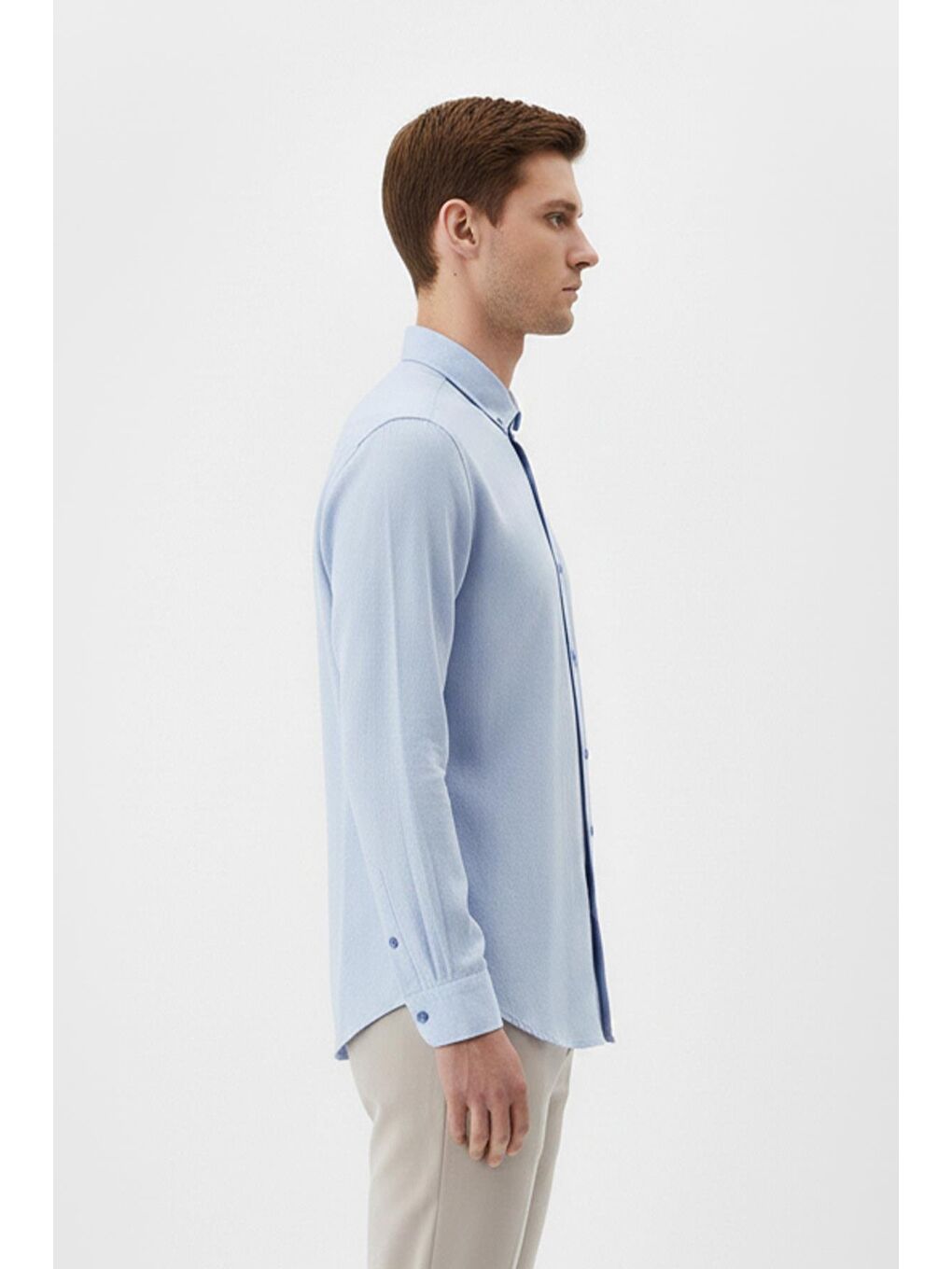 Giotelli Mavi Regular Fit %100 Keten Düğmeli Yaka Erkek Gömlek-2