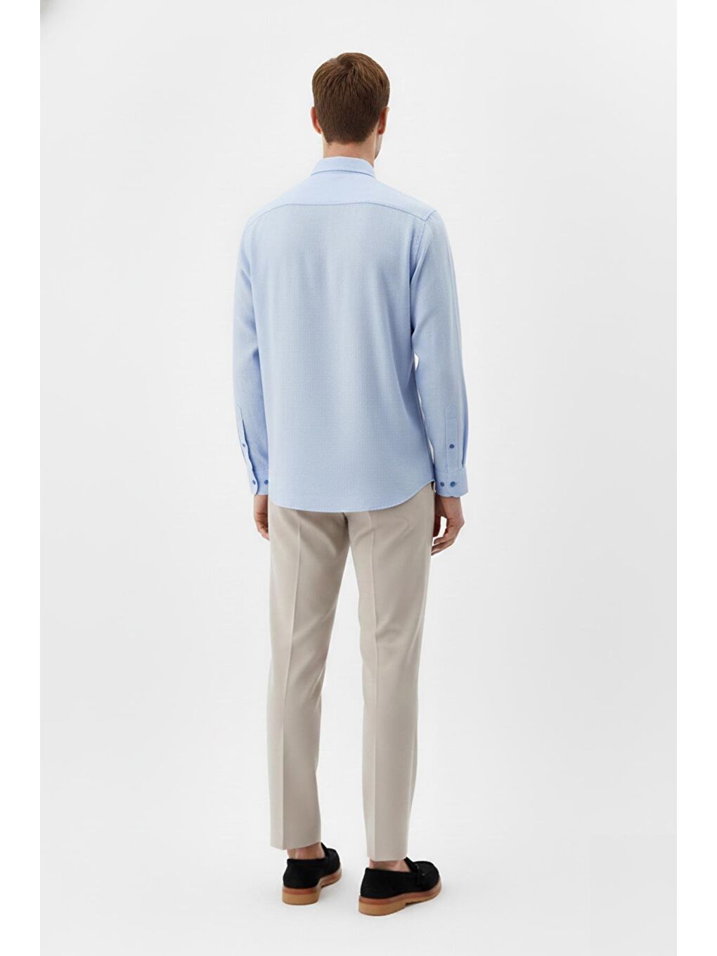 Giotelli Mavi Regular Fit %100 Keten Düğmeli Yaka Erkek Gömlek-3