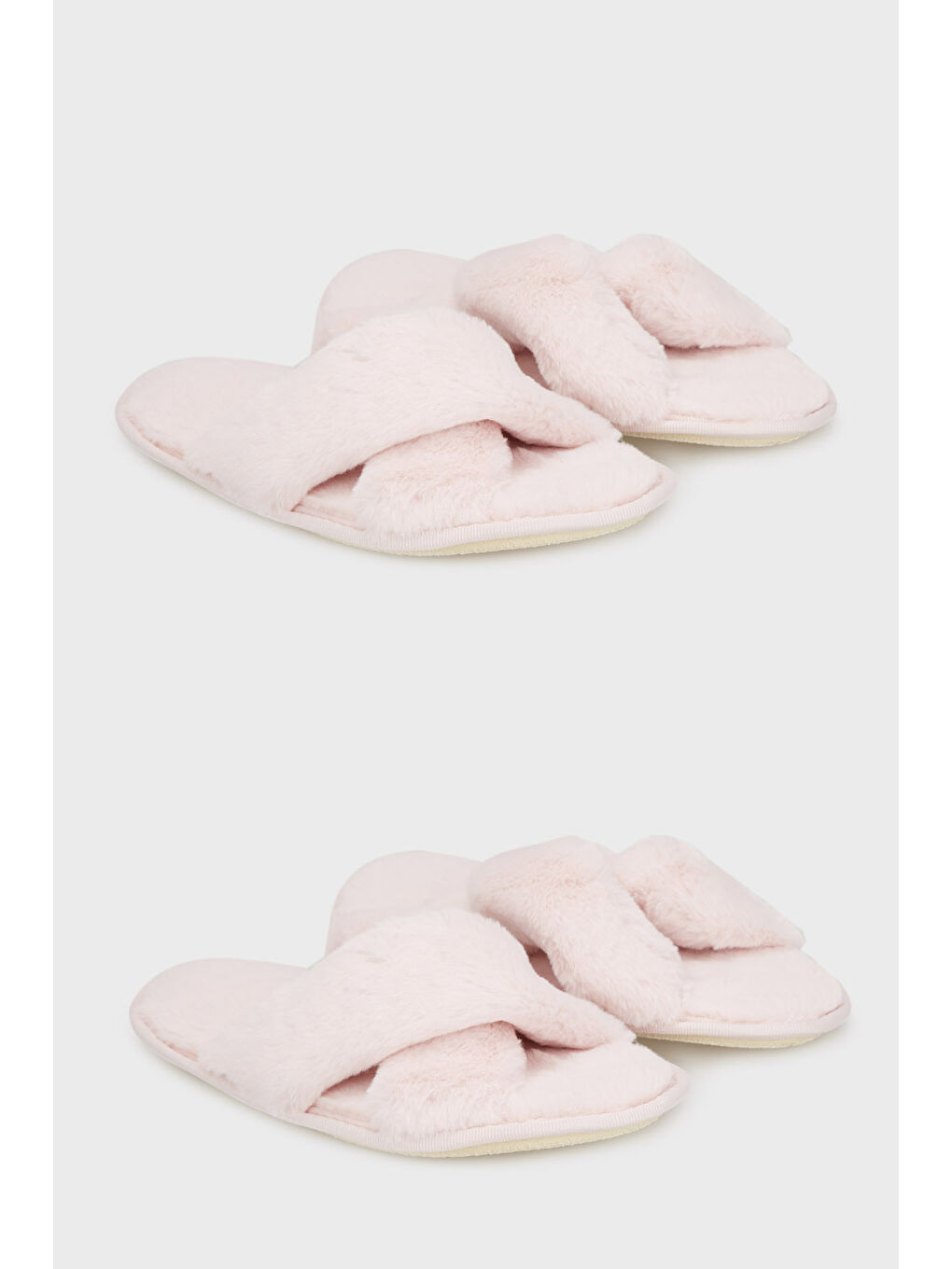 Pembe Yumuşak Dokulu Çapraz Pelüş 2' li Paket Terlik 6722001S2