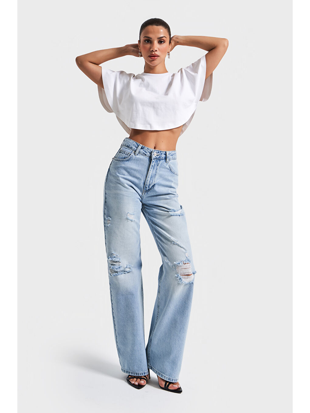 Mavi Kadın Snow Jean Rengi 12s5-3 Straight Fit Yüksek Bel İç Boy 80 Cm Yırtık Detaylı Denim Jean-1