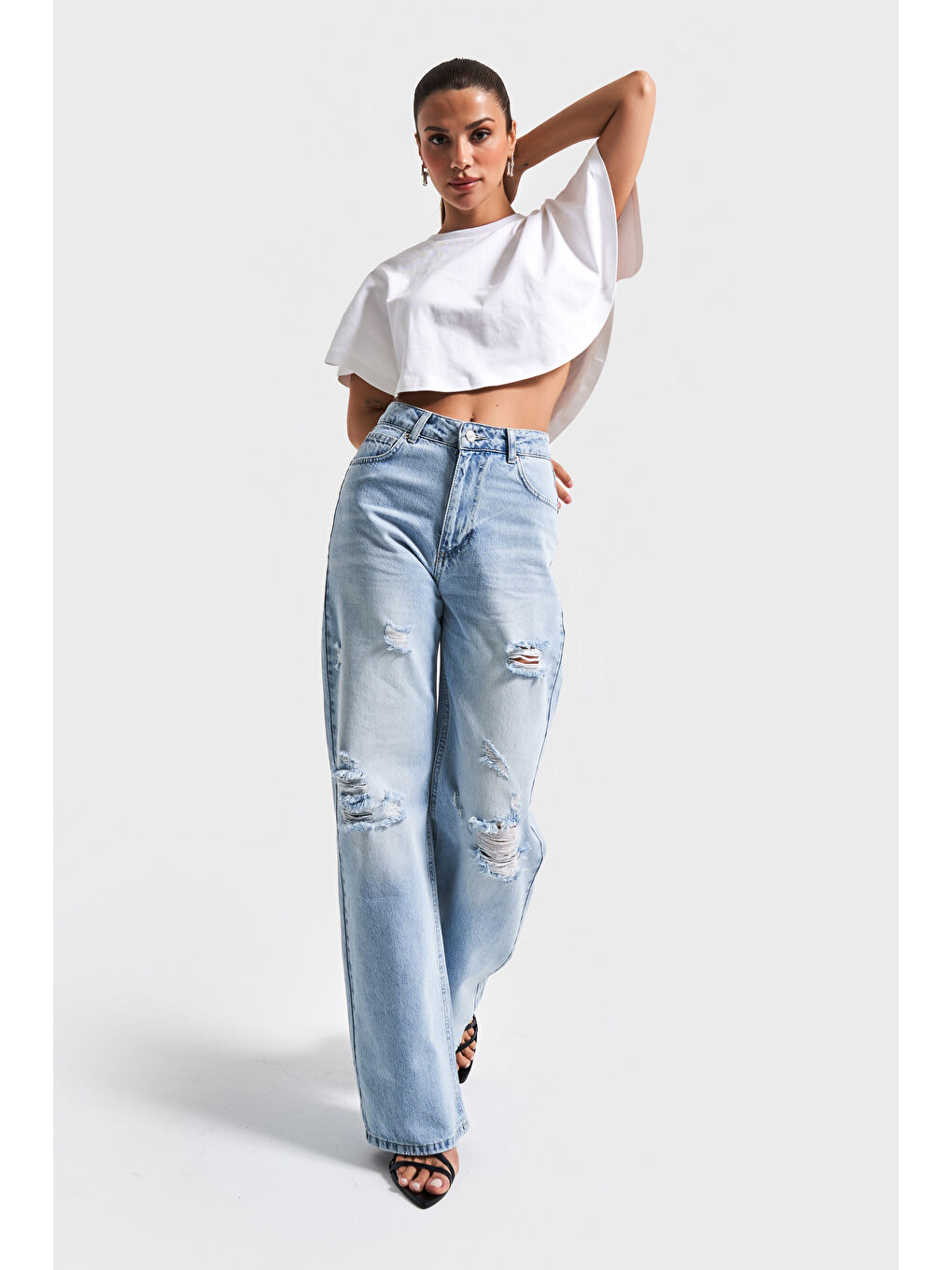 Mavi Kadın Snow Jean Rengi 12s5-3 Straight Fit Yüksek Bel İç Boy 80 Cm Yırtık Detaylı Denim Jean-3