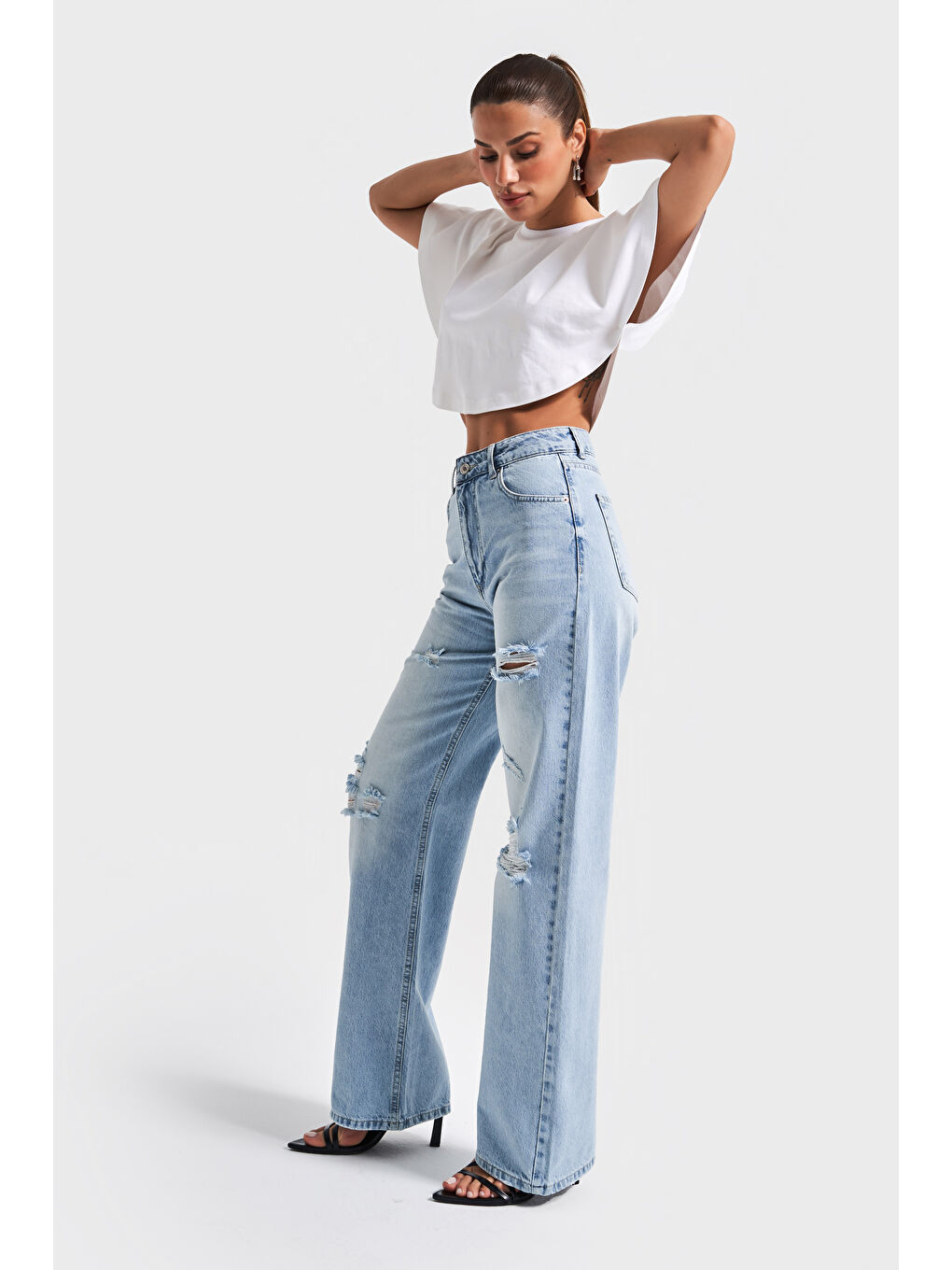 Mavi Kadın Snow Jean Rengi 12s5-3 Straight Fit Yüksek Bel İç Boy 80 Cm Yırtık Detaylı Denim Jean-4