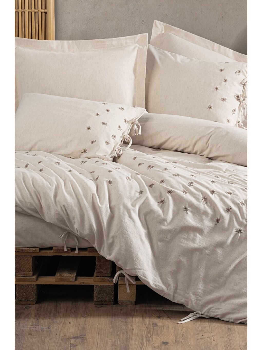 Karışık Pamuk Box Keten Çift Kişilik Nevresim Takımı Arie-1