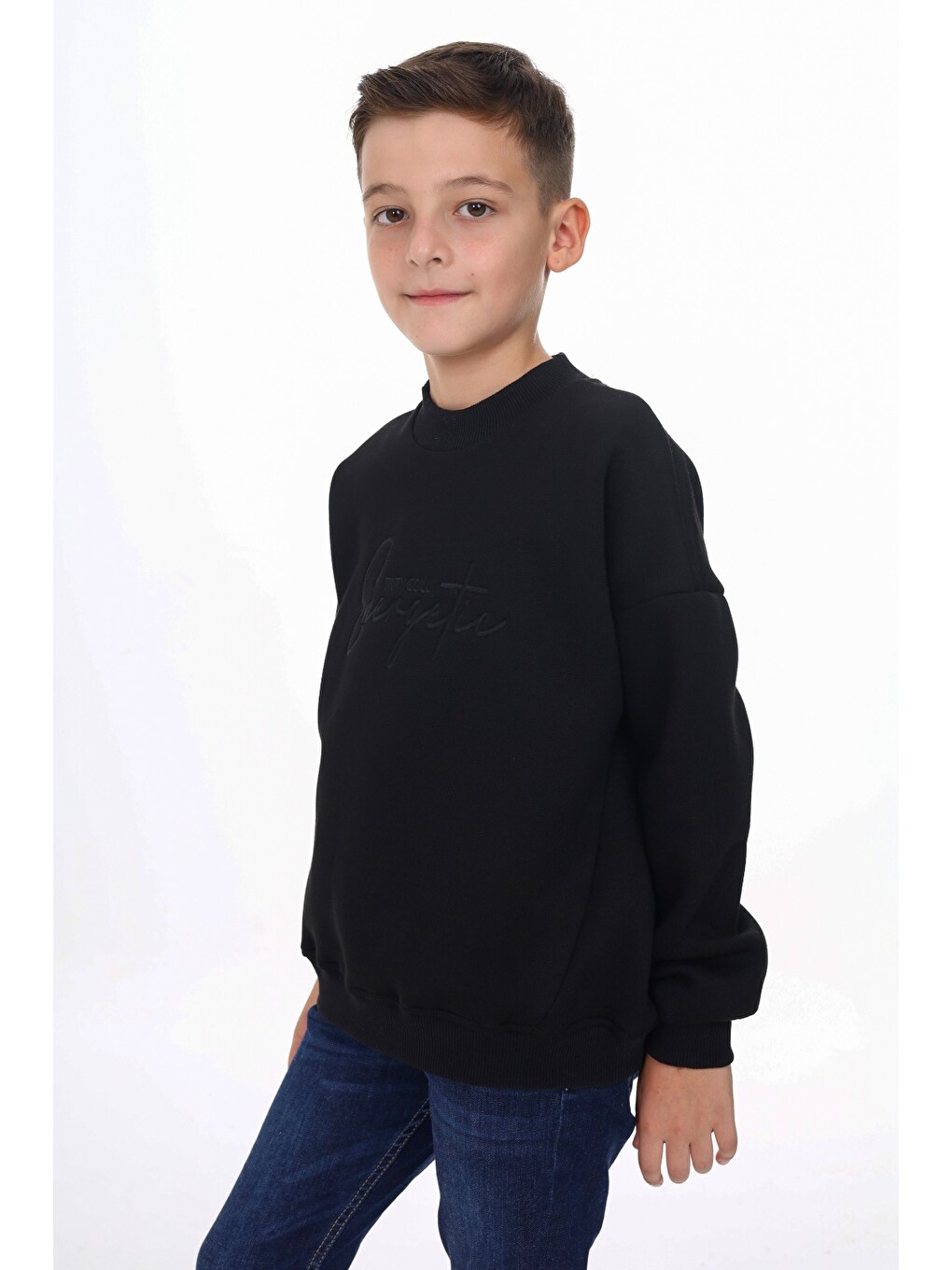 Siyah Erkek Çocuk Nakışlı Sweatshirt-1