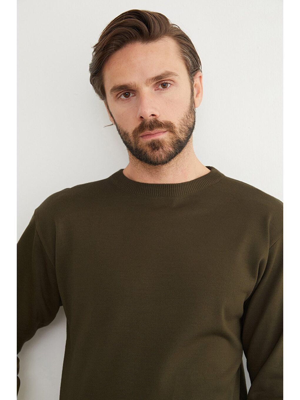 Haki Basic Bisiklet Yaka Triko Kazak