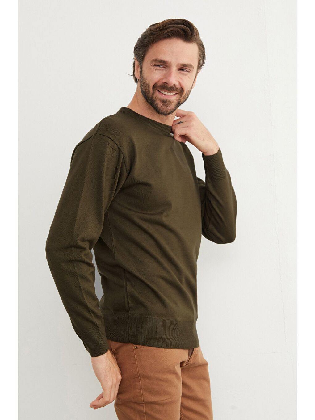 Haki Basic Bisiklet Yaka Triko Kazak-2