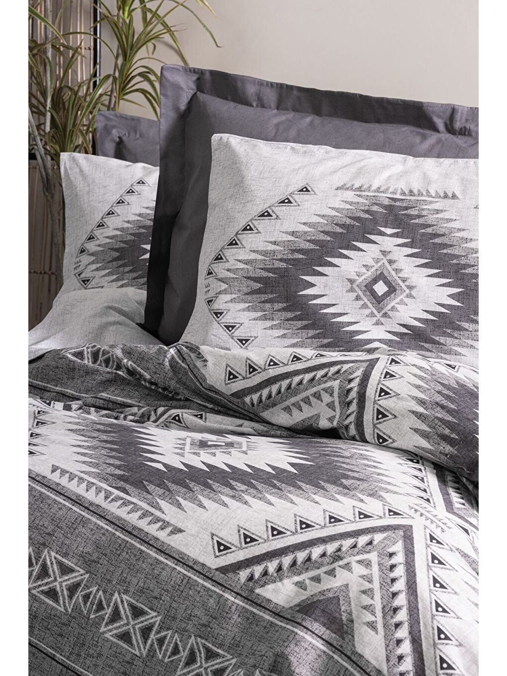 Karışık Pamuk Box Ethnic Çift Kişilik Nevresim Takimi Delos Antrasit-1