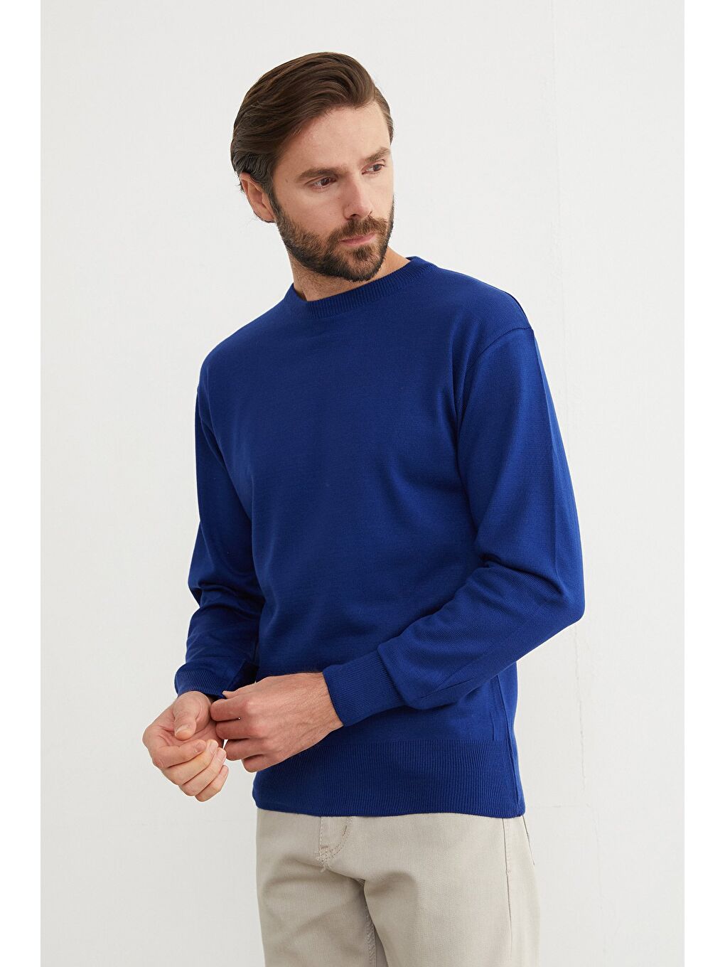 Mavi Basic Bisiklet Yaka Triko Kazak-1