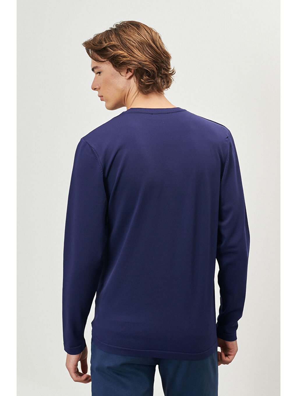 Erkek Lacivert Standart Fit Normal Kesim Bisklet Yaka Triko Kazak-4