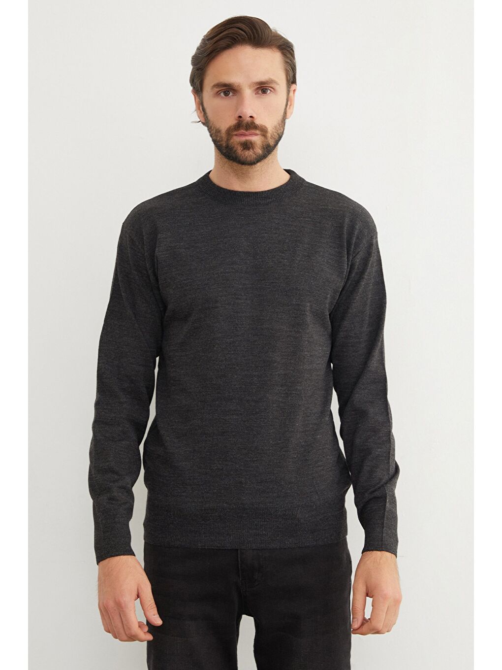 Antrasit Basic Bisiklet Yaka Triko Kazak