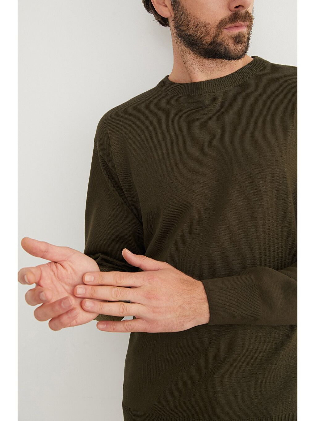 Haki Basic Bisiklet Yaka Triko Kazak-4