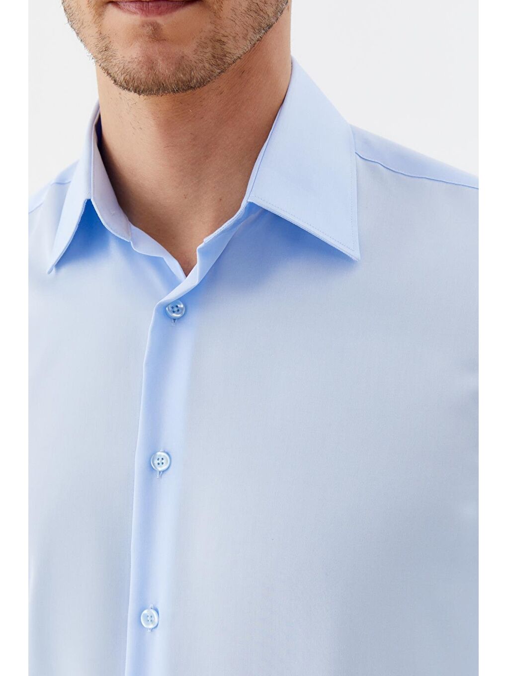 Erkek Mavi Sivri Yaka %100 Pamuk Regular Fit Uzun Kollu Gömlek-3