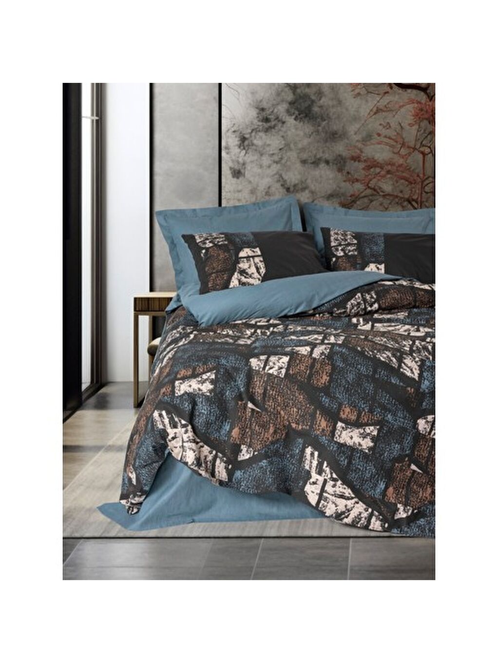 Karışık Pamuk Box Dark Çift Kişilik Nevresim Takimi Senso Petrol