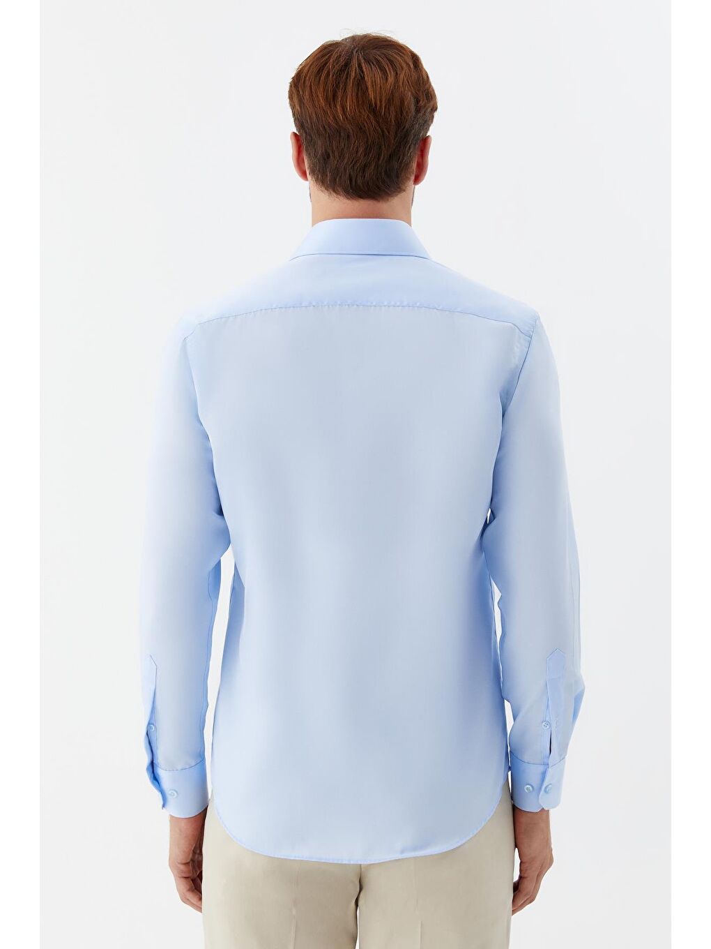 Erkek Mavi Sivri Yaka %100 Pamuk Regular Fit Uzun Kollu Gömlek-4
