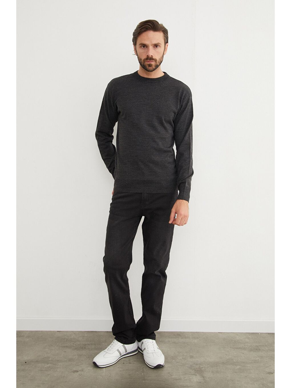 Antrasit Basic Bisiklet Yaka Triko Kazak-2