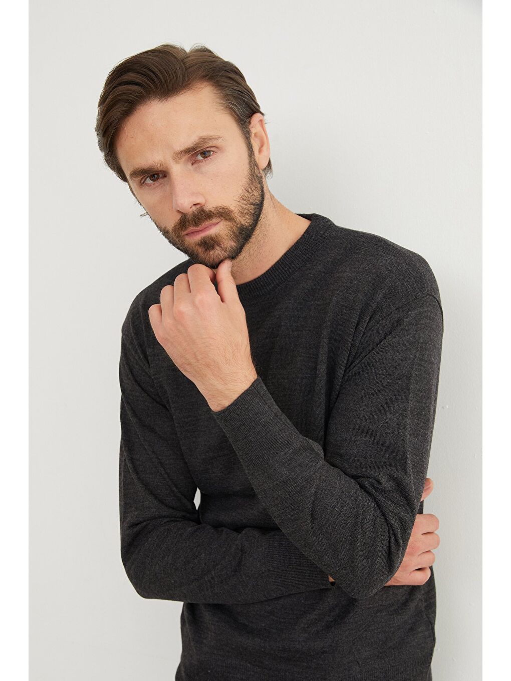 Antrasit Basic Bisiklet Yaka Triko Kazak-3