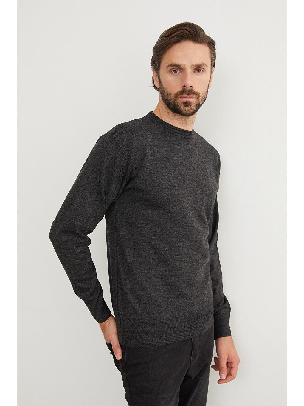 Antrasit Basic Bisiklet Yaka Triko Kazak-4