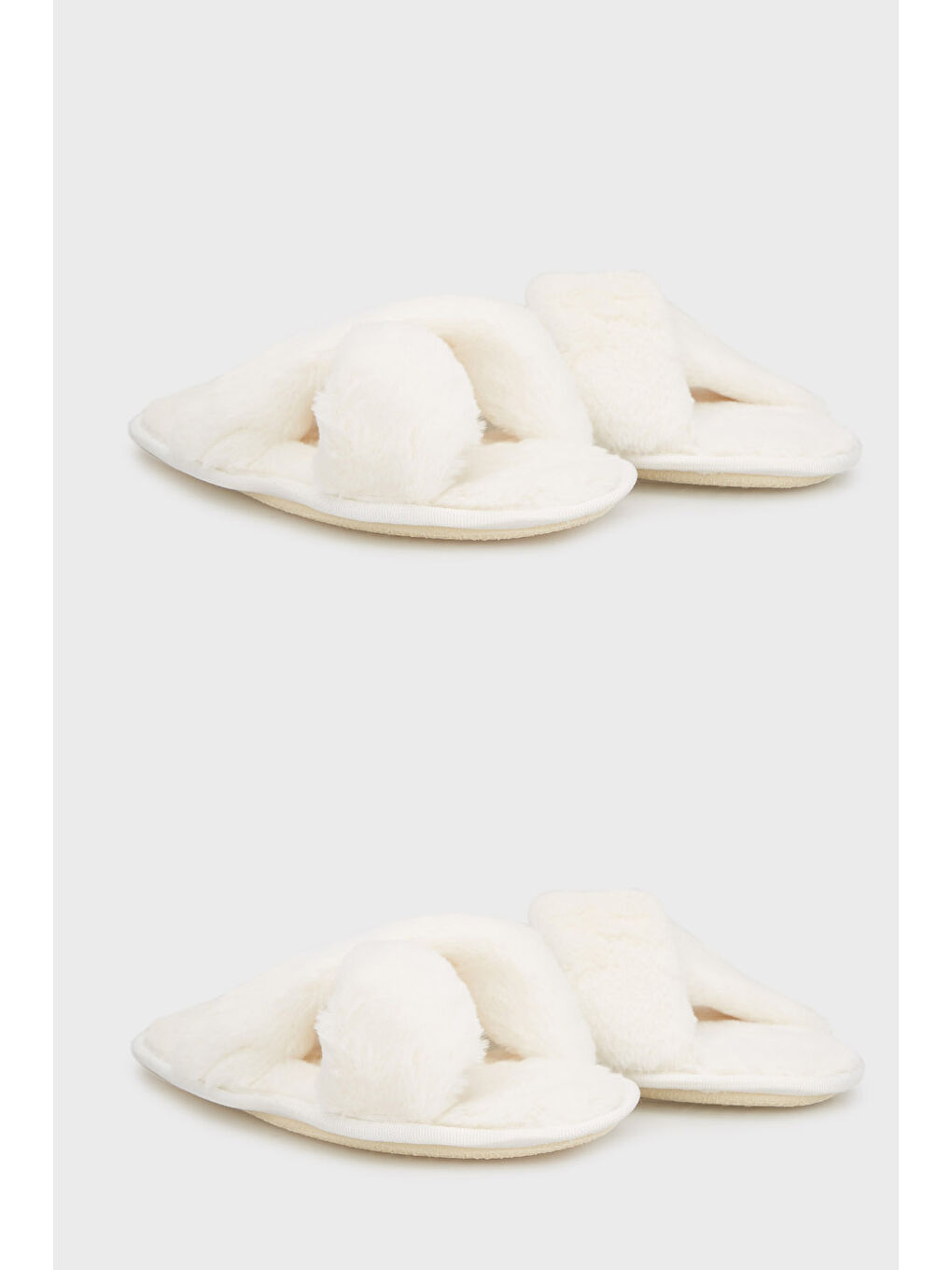 Ekru Yumuşak Dokulu Çapraz Pelüş 2' li Paket Terlik 6722001S2