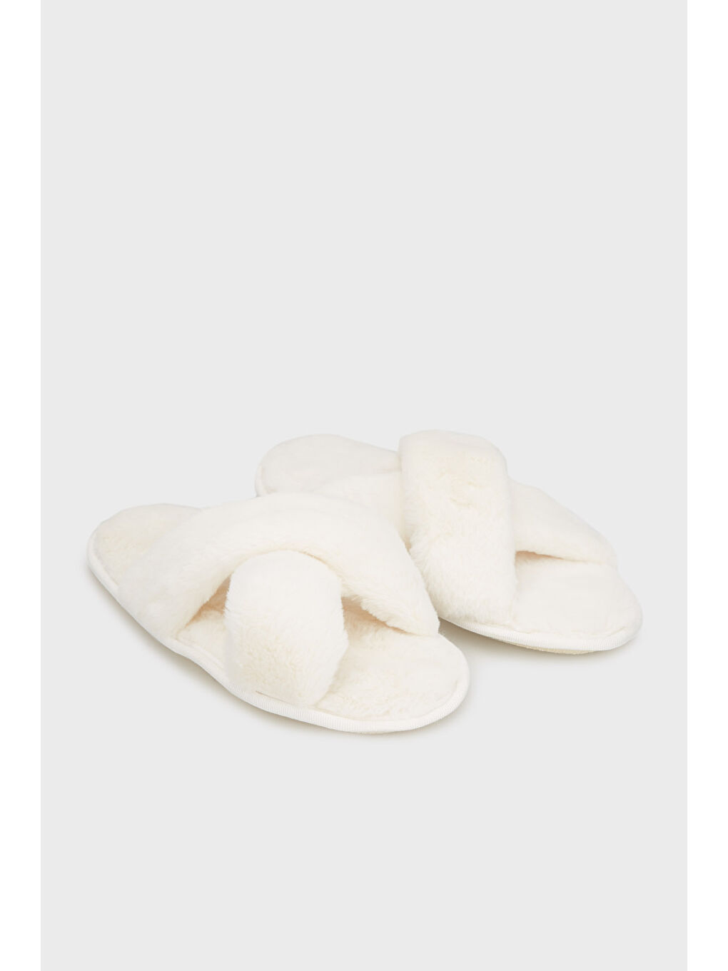 Ekru Yumuşak Dokulu Çapraz Pelüş 2' li Paket Terlik 6722001S2-1