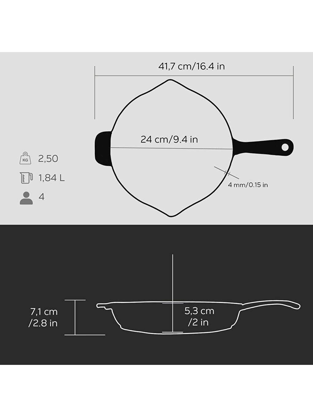 Siyah Yuvarlak Kızartma Tavası Döküm Demir Yekpare Saplı. Çap(Ø)24cm-4