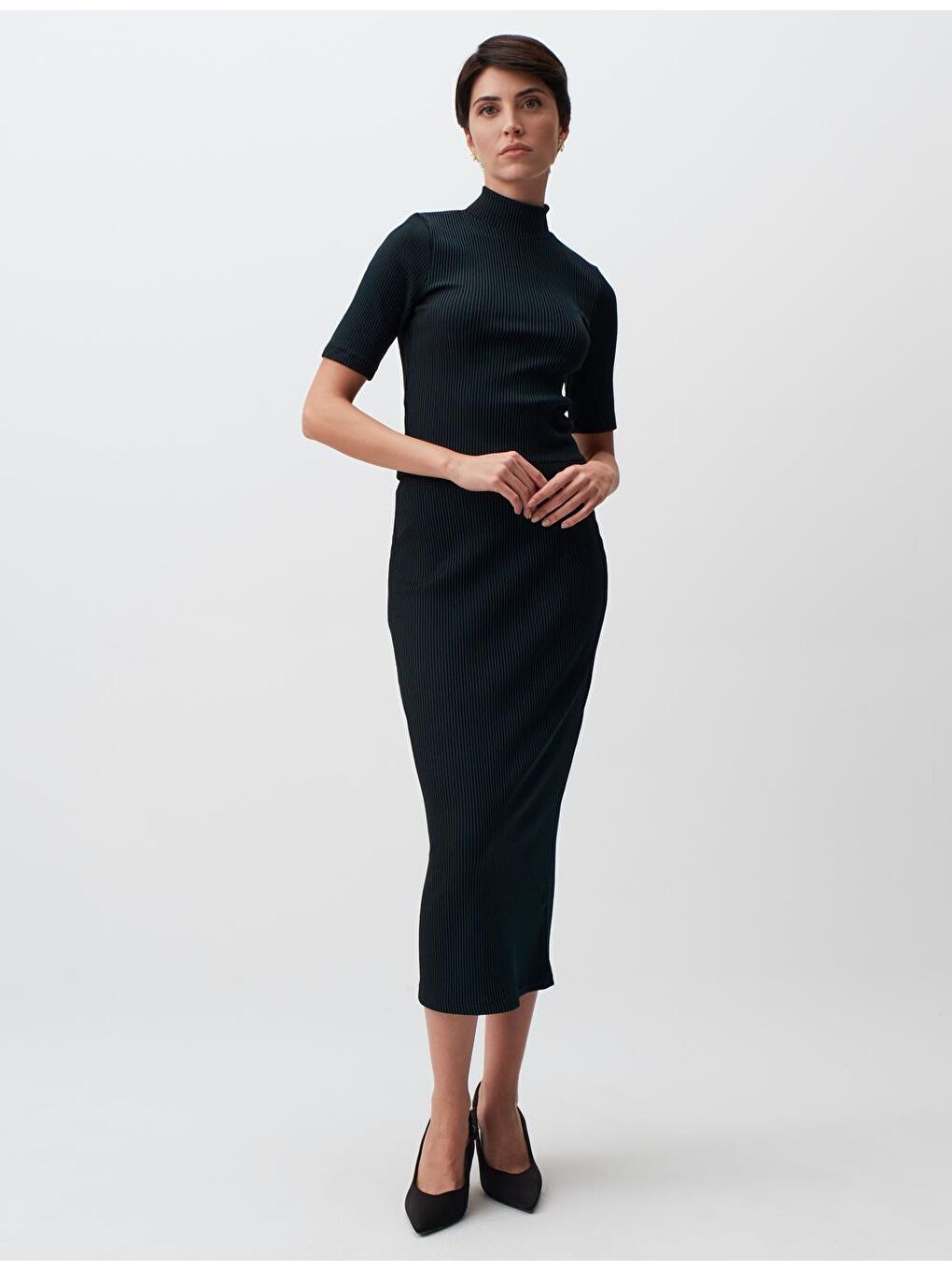 Koyu Yeşil Normal Bel Midi Etek